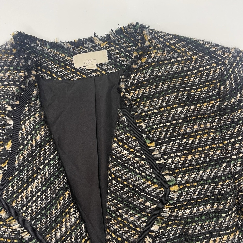 Loft Women's Black Tweed Open Blazer Black Gray Mustard 6 - Picture 7 of 14